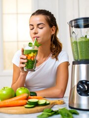 Healthy Lifestyle: Woman Enjoying Fresh Green Smoothie