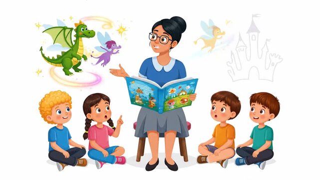 Teacher Reading to Children in Classroom.