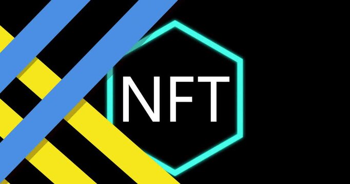 Animation of yellow and blue lines over tmt on black background