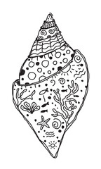 Doodle seashell with underwater elements