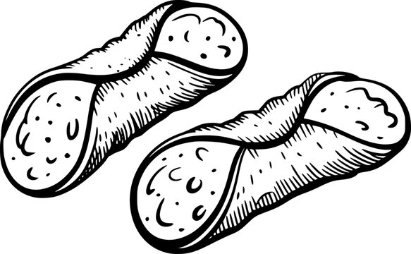 Hand drawn black and white cannoli pastries with cream filling pastry italian