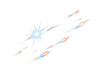 Obraz premium Blue Star Burst with Rainbow Light Trails and Prism Glitch Effect Isolated on Transparent Background, Futuristic Energy Slash PNG