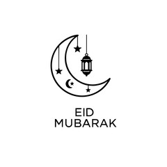 Fototapeta premium Eid mubarak greeting card with crescent moon and lantern