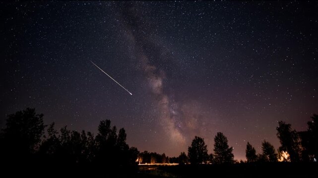 Captivating meteor shower against a backdrop of the Milky Way galaxy, a breathtaking display of cosmic beauty at night, featuring stunning astrophotography shots taken every 0.5 seconds.