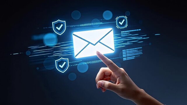 Hand interacting with digital email icon