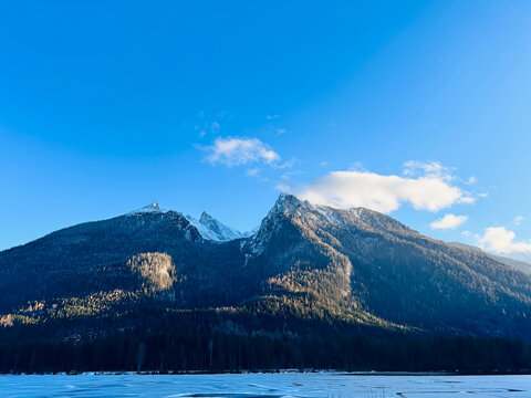 the frozen lake Hintersee in Germany