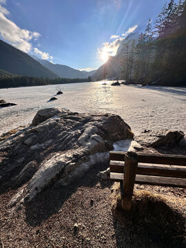 the frozen lake Hintersee in Germany