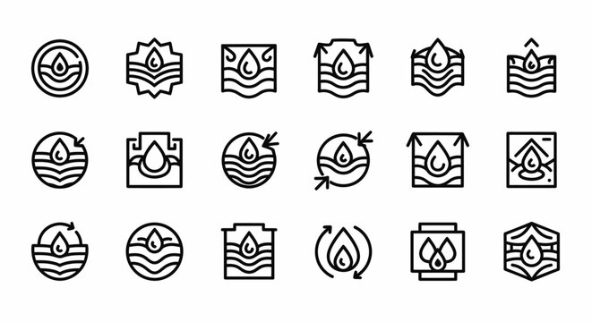 Water Drop Icons Set: Droplet, Wave, Recycle, Flow, Abstract Shapes