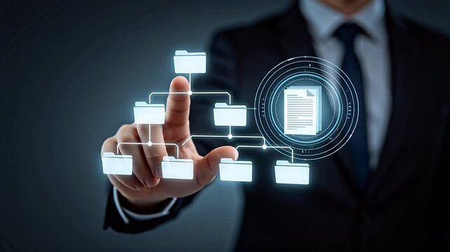 Businessman interacting with digital file system