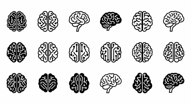 Brain Icons Set: Anatomy, Technology, and Abstract Concepts