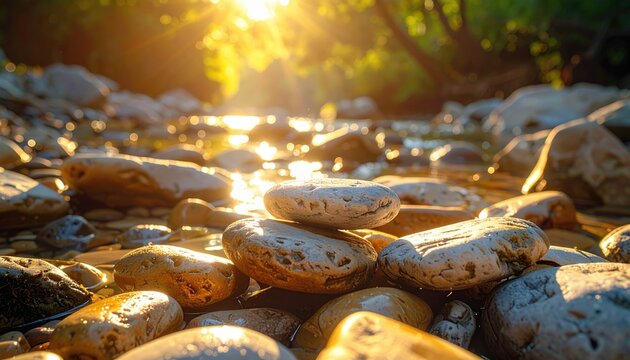 FlyPro Firefly Realistic Photography of a Pile of Uneven River Stones in a Dry Creek Bed dapp_e0e54e_1