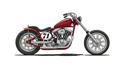 Fototapeta premium Vintage Red Motorcycle Side View.