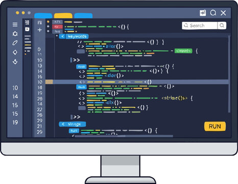 Modern computer monitor displaying software development code in dark interface