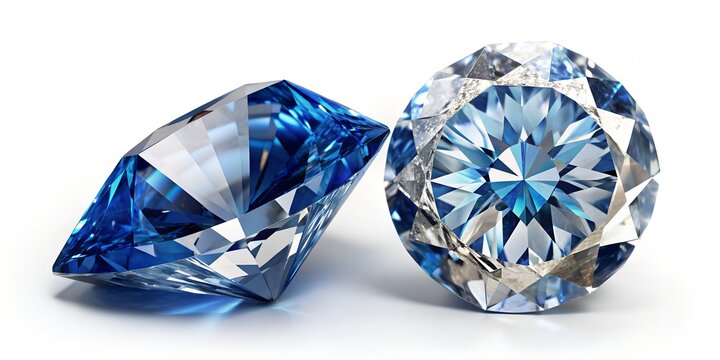 Close-up of Blue and White Diamonds with Various Cuts and Shadows 