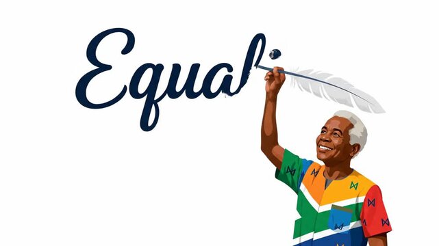 Man Writing Equality with Feather Quill.