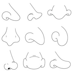 Hand-drawn doodle set of human noses on a white background.