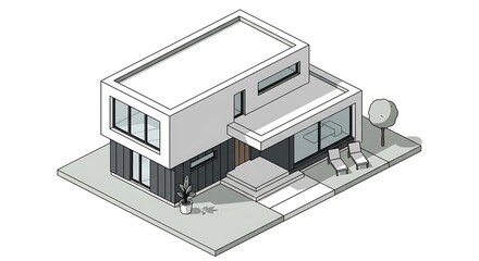 Modern house with flat roof design.