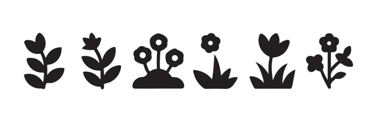 Assortment of different stylized plant and flower icons representing garden vegetation elements © MdJahid