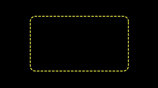 Square frame animation of dotted lines on a black background. Dotted line rectangle frame animation. Animation of a dotted line path from left to right point.