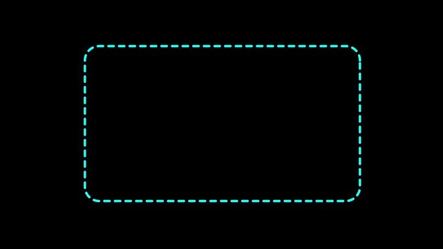 Square frame animation of dotted lines on a black background. Dotted line rectangle frame animation. Animation of a dotted line path from left to right point.