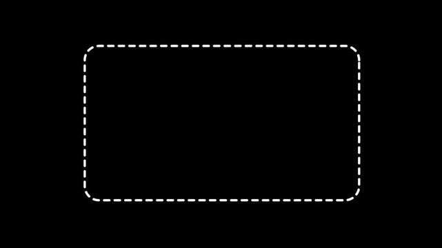 Square frame animation of dotted lines on a black background. Dotted line rectangle frame animation. Animation of a dotted line path from left to right point.