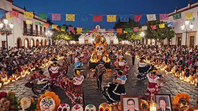Mexican couple with skull makeup celebrating Day of the Dead festival