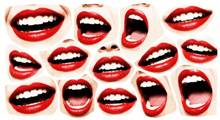 Fototapeta premium mouths collage, red lips, open mouth, white teeth, expression, emotions