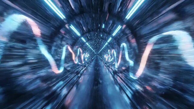Futuristic Neon Tunnel Warp Speed Digital Journey.