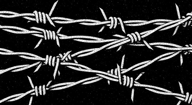 barbed wire against black background, security concept