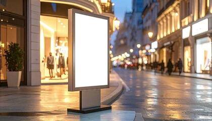 Blank Billboard Mockup on Wet City Street at Night.