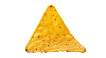 Fototapeta premium Single yellow corn tortilla chip or nacho, a classic crispy snack. Isolated on transparent background, png