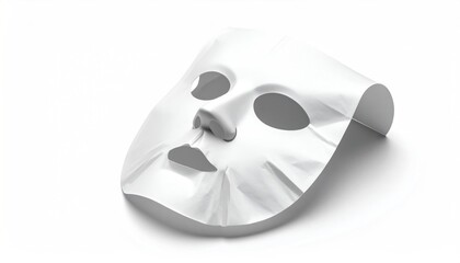 White Sheet Mask for Facial Skincare on White Background.