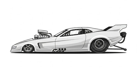 Fototapeta premium White Sports Car Side View Illustration.