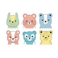 Cute Cartoon Bear Faces Collection, Kawaii Animal Icons, Pastel Colors