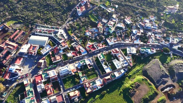 Aerial view of Santiago del Teide village the official gateway to Masca Gorge and Teno Rural Park in Tenerife