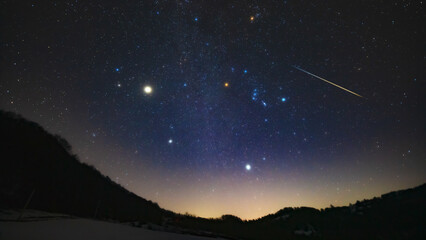 Orion constellation and Milky Way stars on a dark countryside skies. © astrosystem
