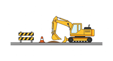 Yellow Excavator on Construction Site. © Reza