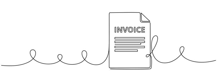Continuous line drawing of invoice document on white background. No editable stroke