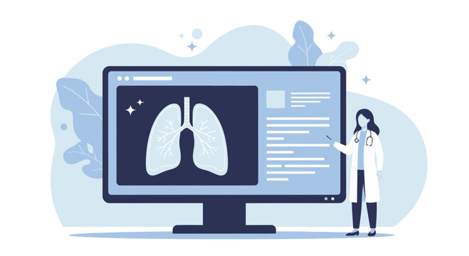 Doctor Explaining Lungs Scan on Monitor Medical Health Concept