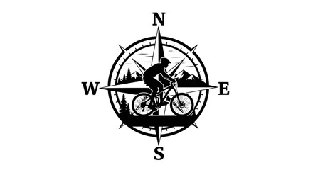 Obraz premium Mountain Biking Compass Adventure Logo Design Vector