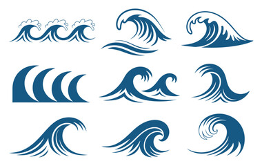 Collection of stylized blue wave and