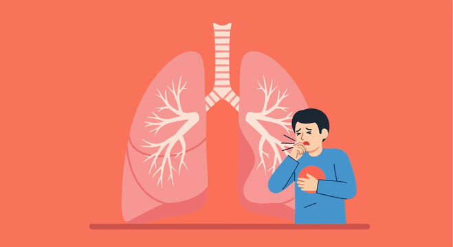 Man Coughing with Lungs Illustration. Respiratory Health Concept.