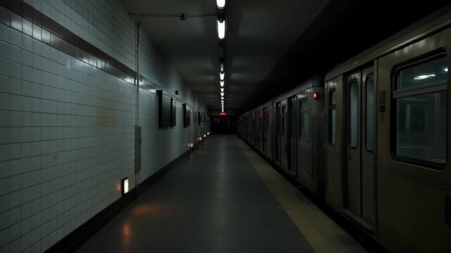 Dark corridor with parallel walls and soft lighting