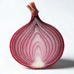 Detailed close up of a red onion cut in half, revealing its beautiful concentric layers