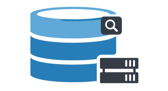 Database icon with search symbol representing data management and retrieval