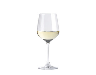 A wine glass isolated on transparent background with a small amount of white wine