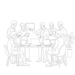 Obraz premium Professional business team meeting and collaboration in office space line art