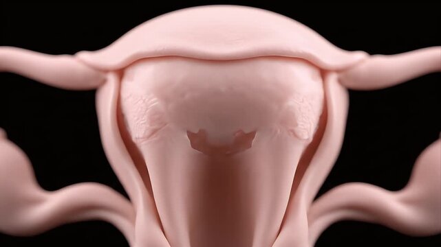 Close Up Anatomical CGI of Female Reproductive System Uterus and Fallopian Tubes With Subtle Lighting on Dark
