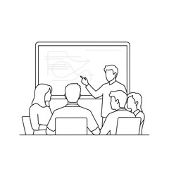 Business team collaborating on project presentation pointing at screen