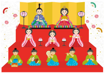 雛人形の段飾りのベクターイラスト